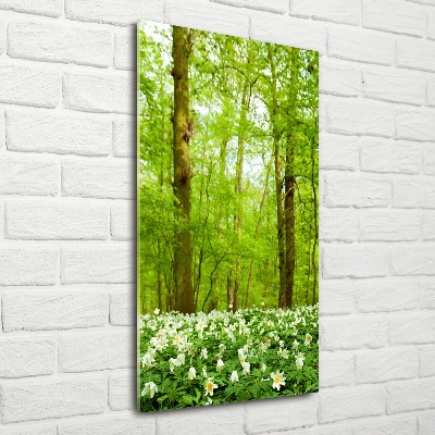 Fotocuadro de cristal elegante para hogar vertical Flores en el bosque