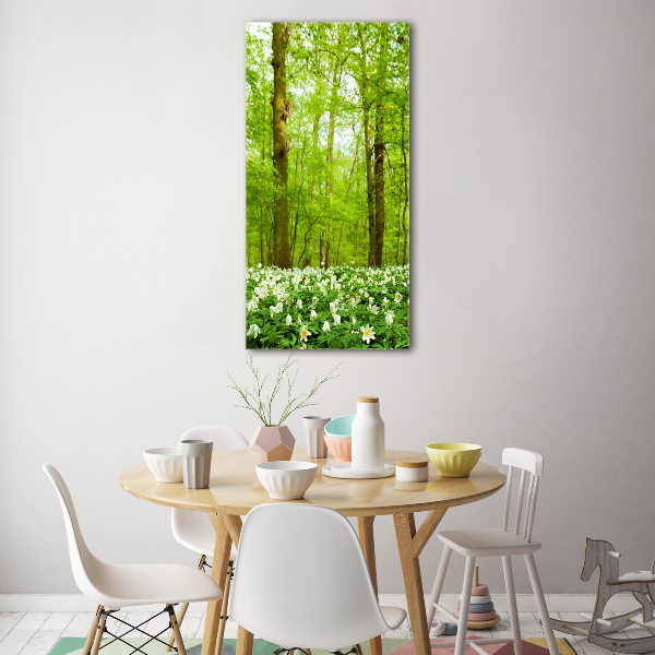 Fotocuadro de cristal elegante para hogar vertical Flores en el bosque
