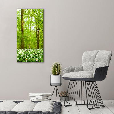 Fotocuadro de cristal elegante para hogar vertical Flores en el bosque