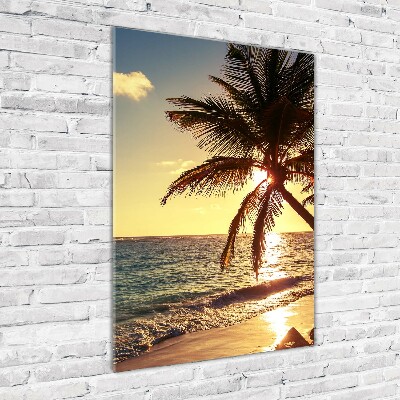 Cuadro de cristal moderno efecto brillo vertical Playa tropical