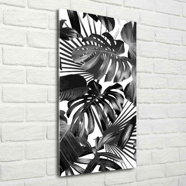 Cuadro decorativo en cristal con canto pulido vertical hojas tropicales