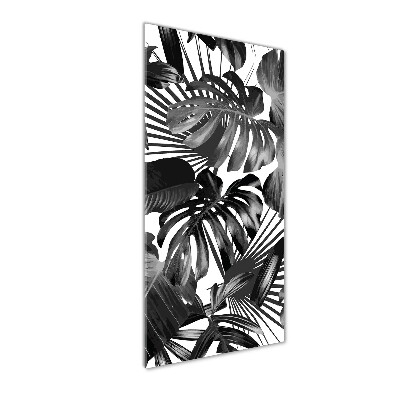 Cuadro decorativo en cristal con canto pulido vertical hojas tropicales