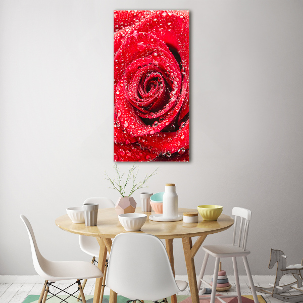 Fotocuadro de cristal elegante para hogar vertical Rosa roja