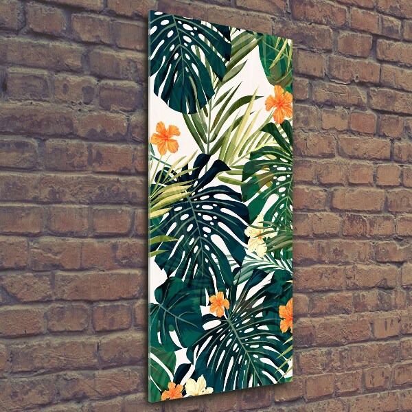Cuadro decorativo en cristal con canto pulido vertical Patrón hawaiano