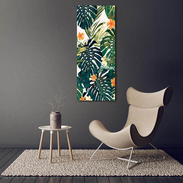 Cuadro decorativo en cristal con canto pulido vertical Patrón hawaiano