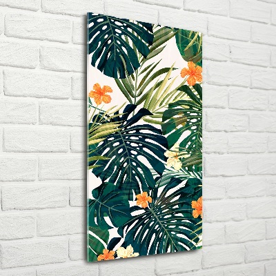 Cuadro decorativo en cristal con canto pulido vertical Patrón hawaiano