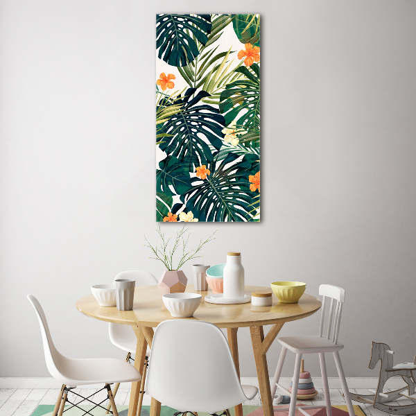 Cuadro decorativo en cristal con canto pulido vertical Patrón hawaiano