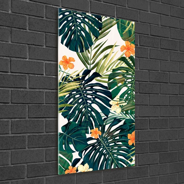 Cuadro decorativo en cristal con canto pulido vertical Patrón hawaiano