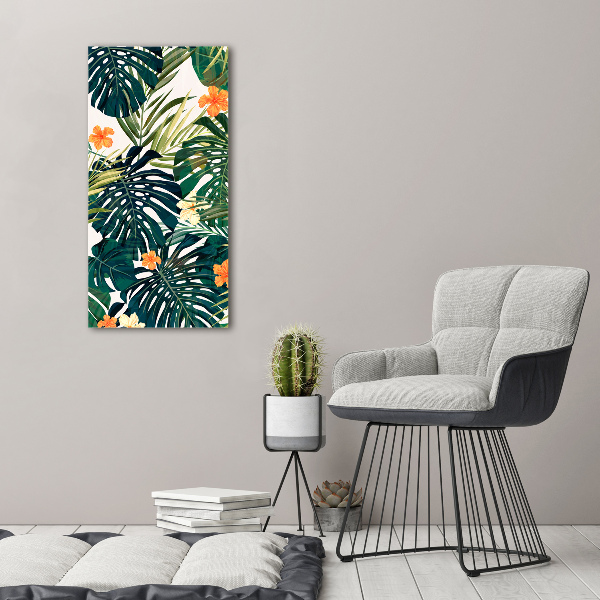 Cuadro decorativo en cristal con canto pulido vertical Patrón hawaiano