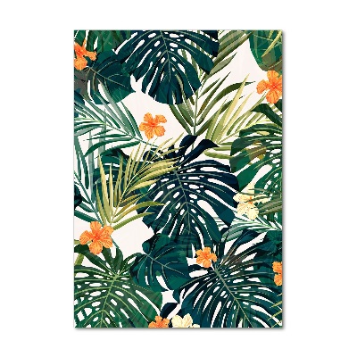 Cuadro decorativo en cristal con canto pulido vertical Patrón hawaiano