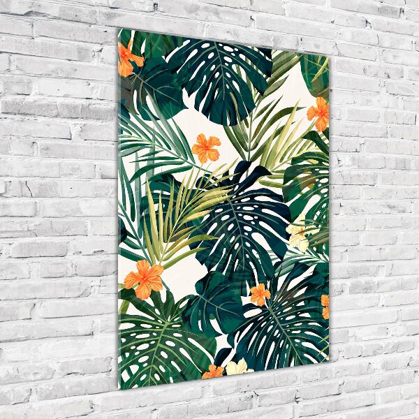 Cuadro decorativo en cristal con canto pulido vertical Patrón hawaiano