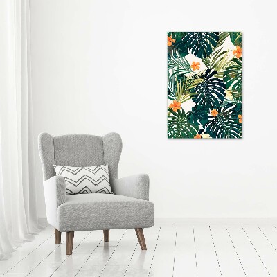 Cuadro decorativo en cristal con canto pulido vertical Patrón hawaiano