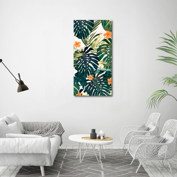 Cuadro decorativo en cristal con canto pulido vertical Patrón hawaiano