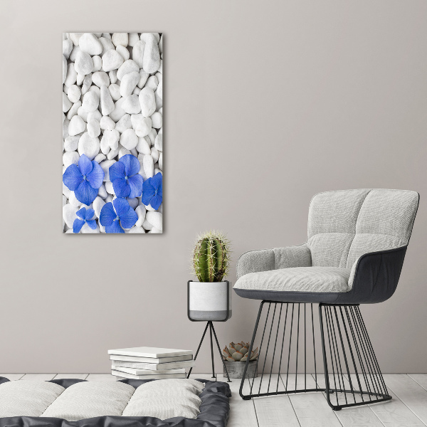 Cuadro de cristal moderno efecto brillo vertical Piedras de hortensia