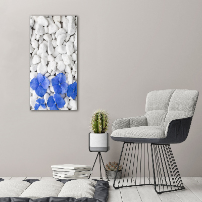 Cuadro de cristal moderno efecto brillo vertical Piedras de hortensia