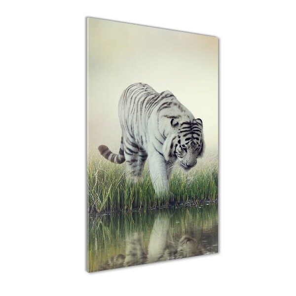 Cuadro decorativo en cristal con canto pulido vertical Tigre blanco