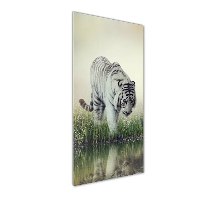 Cuadro decorativo en cristal con canto pulido vertical Tigre blanco