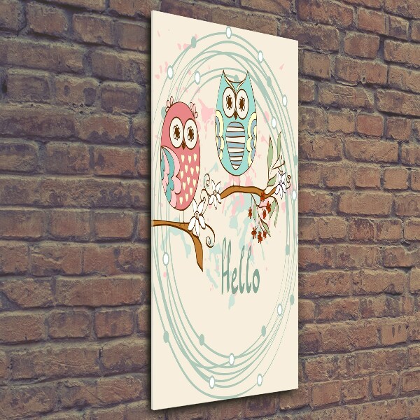 Cuadro decorativo en cristal con canto pulido vertical Búhos