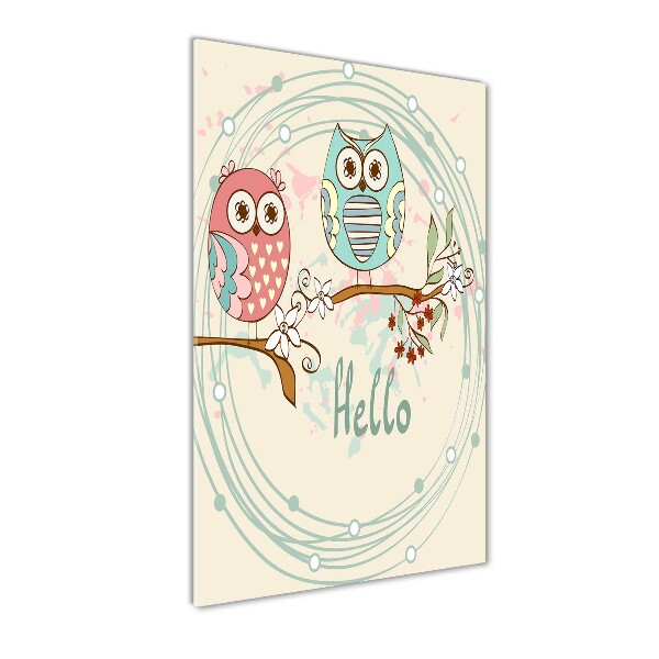 Cuadro decorativo en cristal con canto pulido vertical Búhos