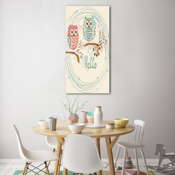 Cuadro decorativo en cristal con canto pulido vertical Búhos