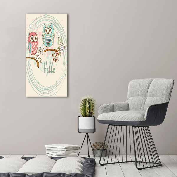 Cuadro decorativo en cristal con canto pulido vertical Búhos