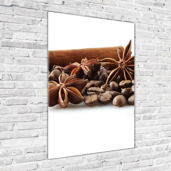 Cuadro decorativo en cristal con canto pulido vertical Granos de café