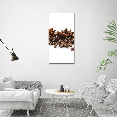 Cuadro decorativo en cristal con canto pulido vertical Granos de café