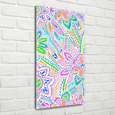 Cuadro decorativo en cristal con canto pulido vertical Patrón floral