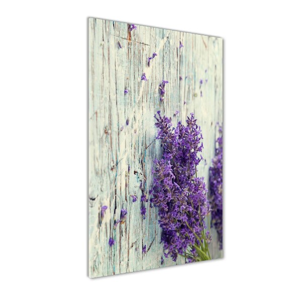 Cuadro de cristal moderno efecto brillo vertical Lavanda sobre madera