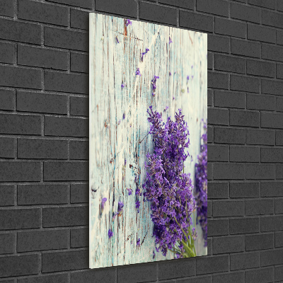 Cuadro de cristal moderno efecto brillo vertical Lavanda sobre madera