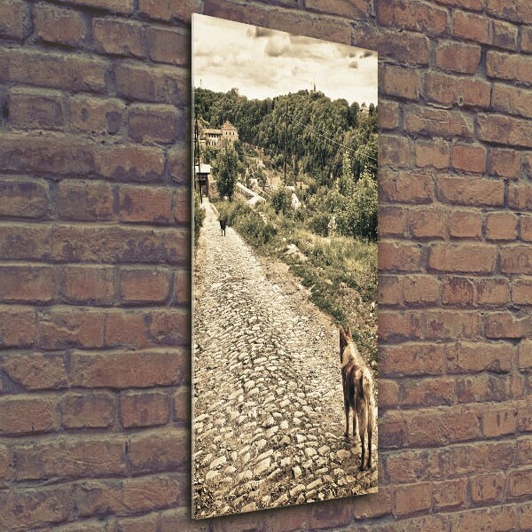 Fotocuadro de cristal elegante para hogar vertical Dos perros de la colina