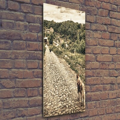 Fotocuadro de cristal elegante para hogar vertical Dos perros de la colina