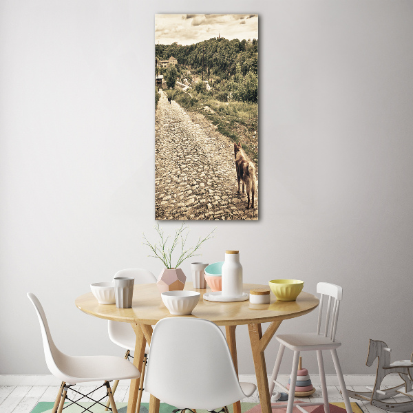 Fotocuadro de cristal elegante para hogar vertical Dos perros de la colina