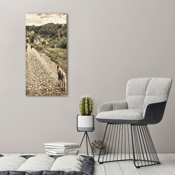 Fotocuadro de cristal elegante para hogar vertical Dos perros de la colina