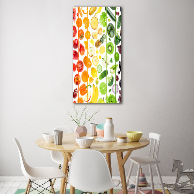 Cuadro decorativo en cristal con canto pulido vertical Frutas y verduras