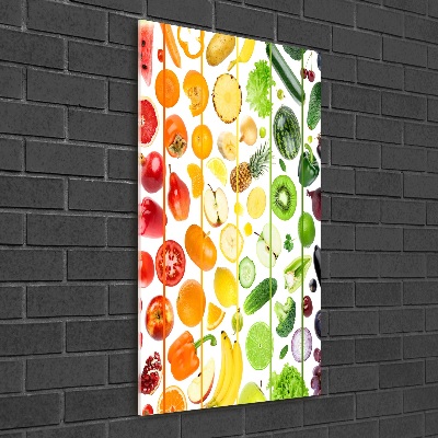 Cuadro decorativo en cristal con canto pulido vertical Frutas y verduras