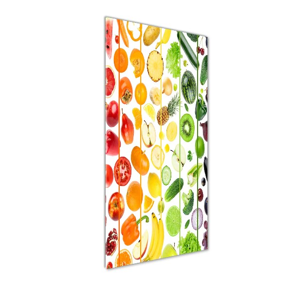 Cuadro decorativo en cristal con canto pulido vertical Frutas y verduras