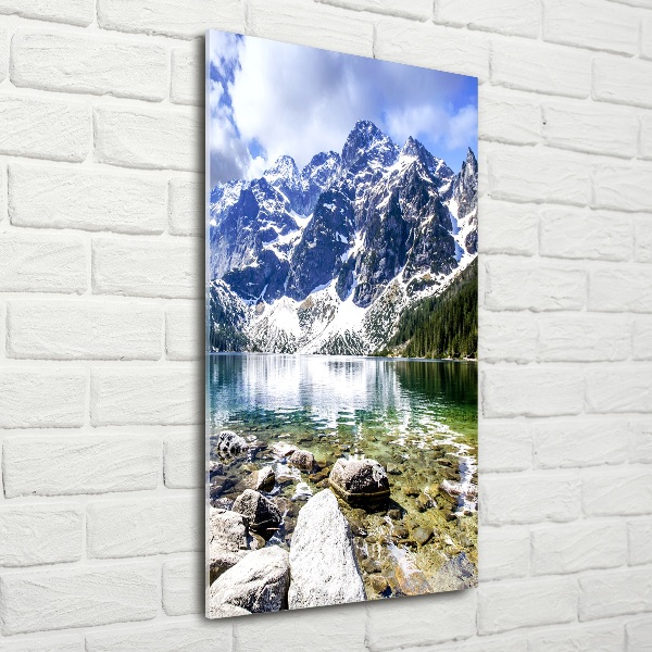 Fotocuadro de cristal elegante para hogar vertical El ojo de mar de los montes Tatra