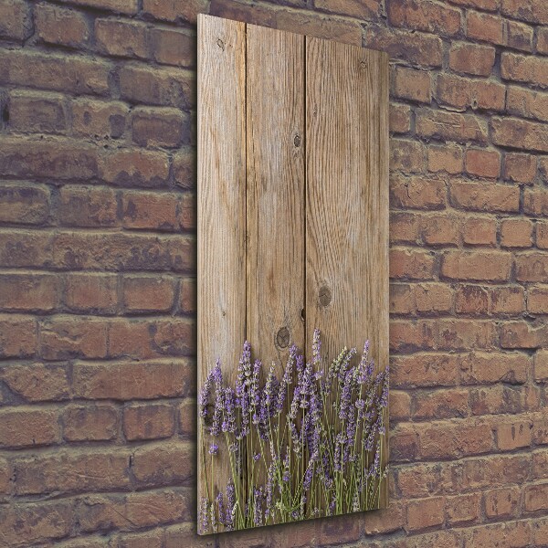 Fotocuadro de cristal elegante para hogar vertical Lavanda sobre madera