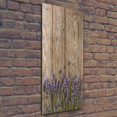 Fotocuadro de cristal elegante para hogar vertical Lavanda sobre madera