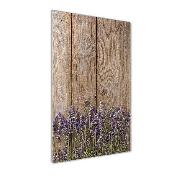 Fotocuadro de cristal elegante para hogar vertical Lavanda sobre madera
