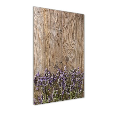 Fotocuadro de cristal elegante para hogar vertical Lavanda sobre madera