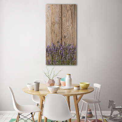 Fotocuadro de cristal elegante para hogar vertical Lavanda sobre madera