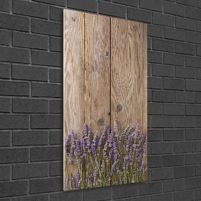 Fotocuadro de cristal elegante para hogar vertical Lavanda sobre madera