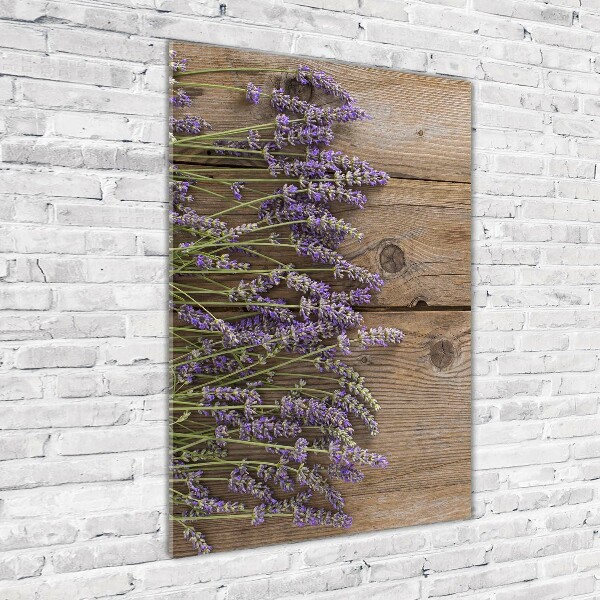 Fotocuadro de cristal elegante para hogar vertical Lavanda sobre madera