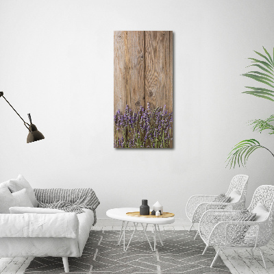 Fotocuadro de cristal elegante para hogar vertical Lavanda sobre madera