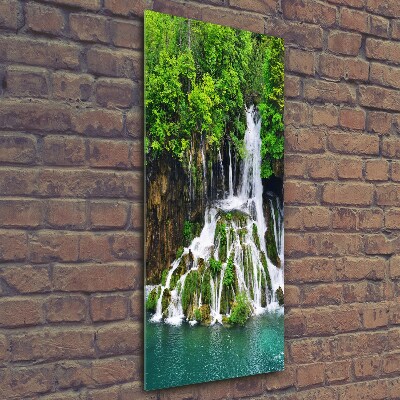Cuadro decorativo en cristal con canto pulido vertical Cascada en el bosque