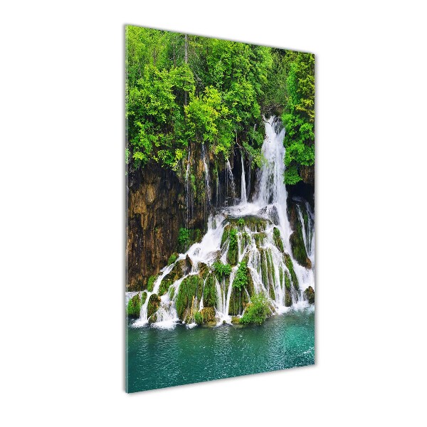 Cuadro decorativo en cristal con canto pulido vertical Cascada en el bosque