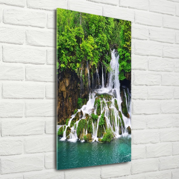 Cuadro decorativo en cristal con canto pulido vertical Cascada en el bosque