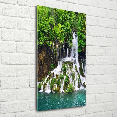 Cuadro decorativo en cristal con canto pulido vertical Cascada en el bosque